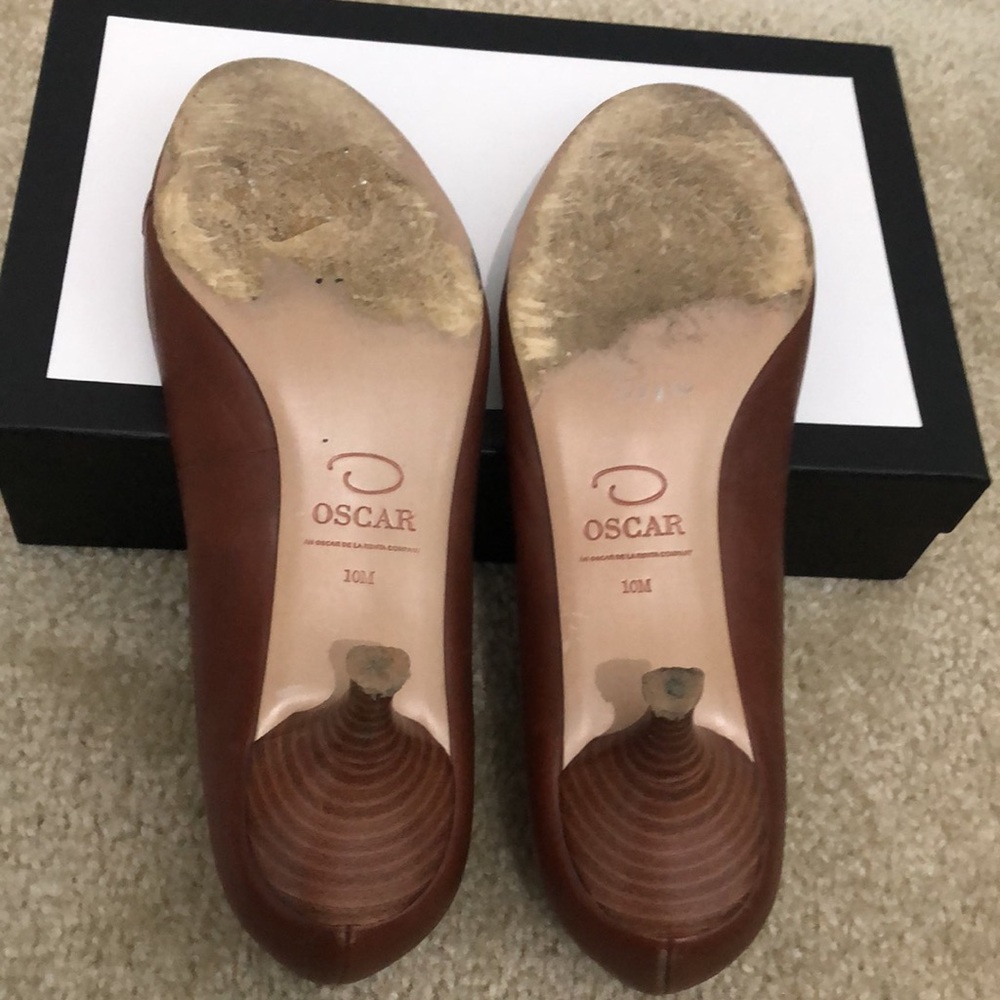 Oscar de la Renta Kitten Heels in Leather Cognac. GUC. Sz 10 - Picture 10 of 12